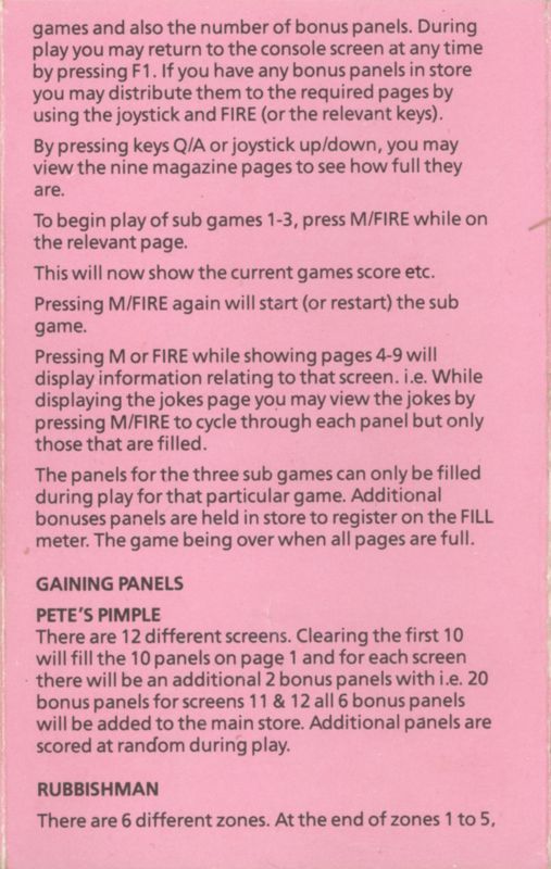 Inside Cover for Oink! (ZX Spectrum)