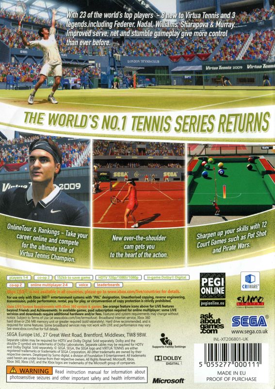Jeu Virtua Tennis 2009 Pour Xbox 360 - Version PAL Française - Bon état