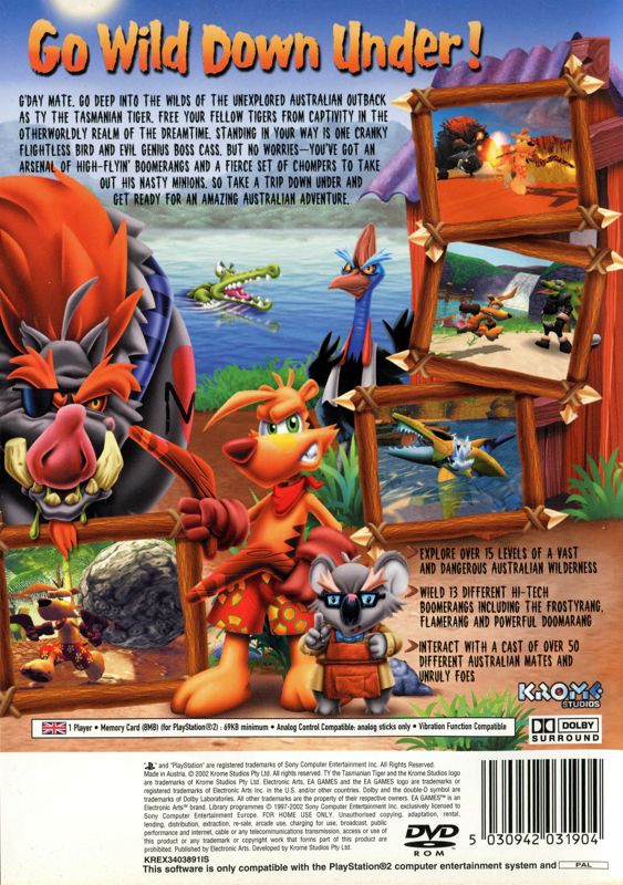 Back Cover for Ty the Tasmanian Tiger (PlayStation 2) (Scandinavian release)