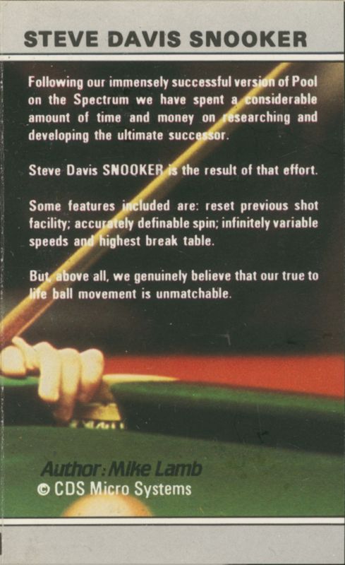 Inside Cover for Steve Davis Snooker (ZX Spectrum)