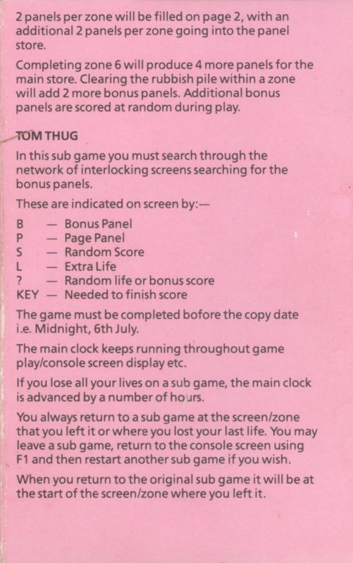 Inside Cover for Oink! (ZX Spectrum)