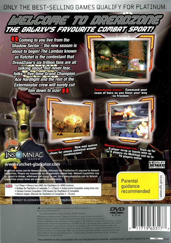 Back Cover for Ratchet: Deadlocked (PlayStation 2) (Platinum release)