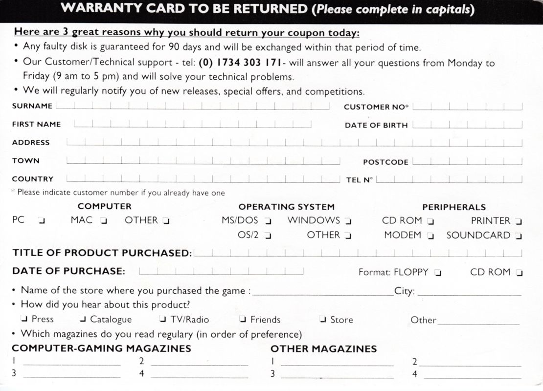 Extras for Leisure Suit Larry: Love for Sail! (DOS and Windows and Windows 3.x): Registration Card - Front