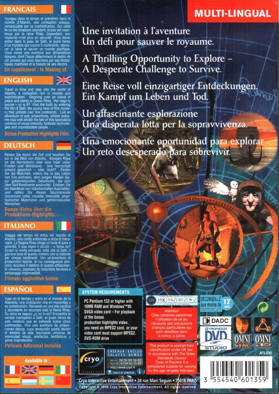 Back Cover for Atlantis: The Lost Tales (Windows) (Multilingual DVD-Case Edition)