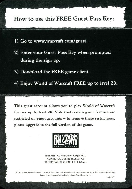 Advertisement for Diablo III (Macintosh and Windows): WOW guest pass - back