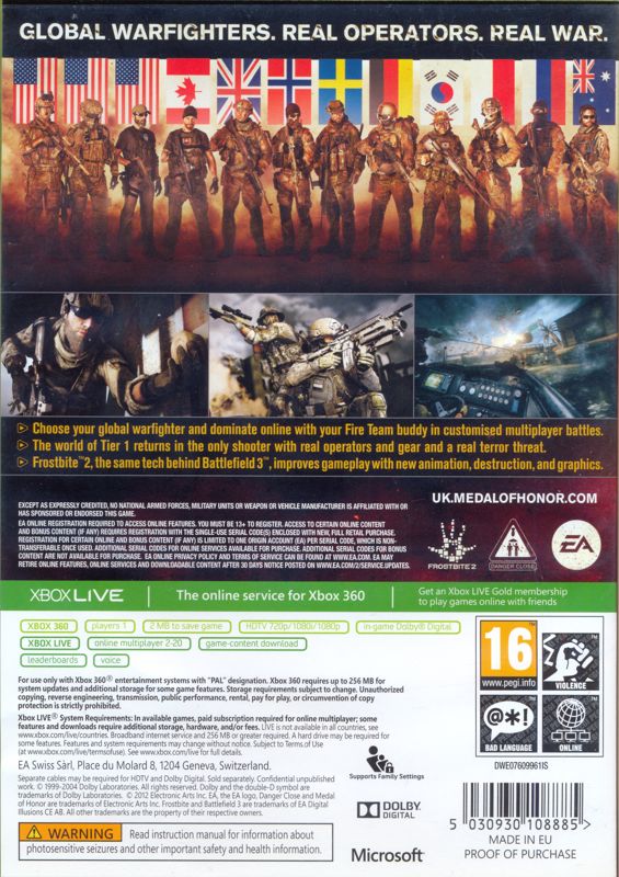 Back Cover for Medal of Honor: Warfighter (Xbox 360)