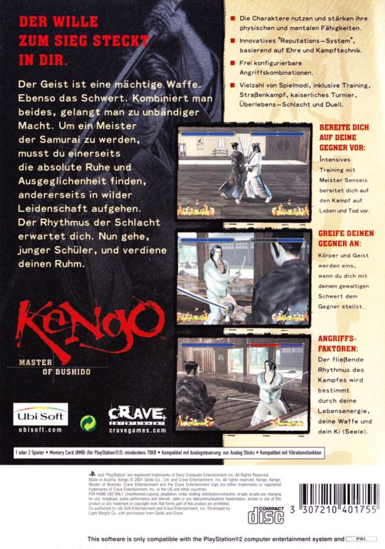 Back Cover for Kengo: Master of Bushido (PlayStation 2)