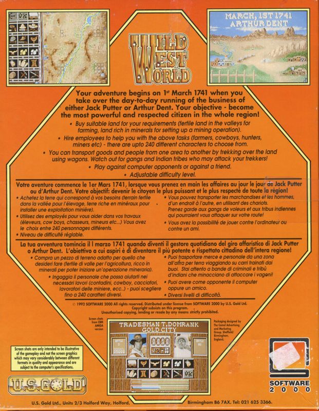 Back Cover for Wild West World (DOS)
