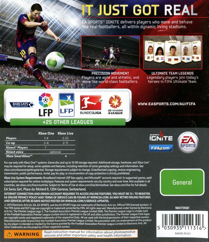 Back Cover for FIFA 14 (Xbox One)