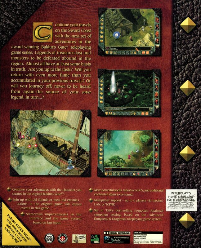 Back Cover for Baldur's Gate: Tales of the Sword Coast (Windows)