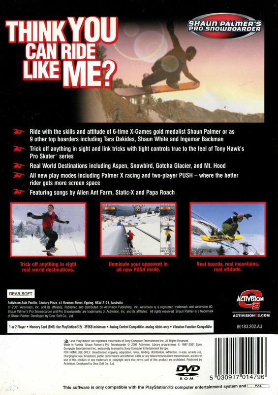 Back Cover for Shaun Palmer's Pro Snowboarder (PlayStation 2)