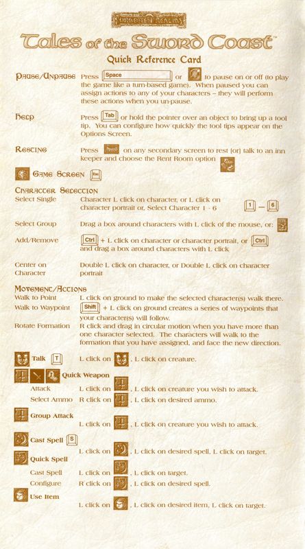 Reference Card for Baldur's Gate: Tales of the Sword Coast (Windows): Middle