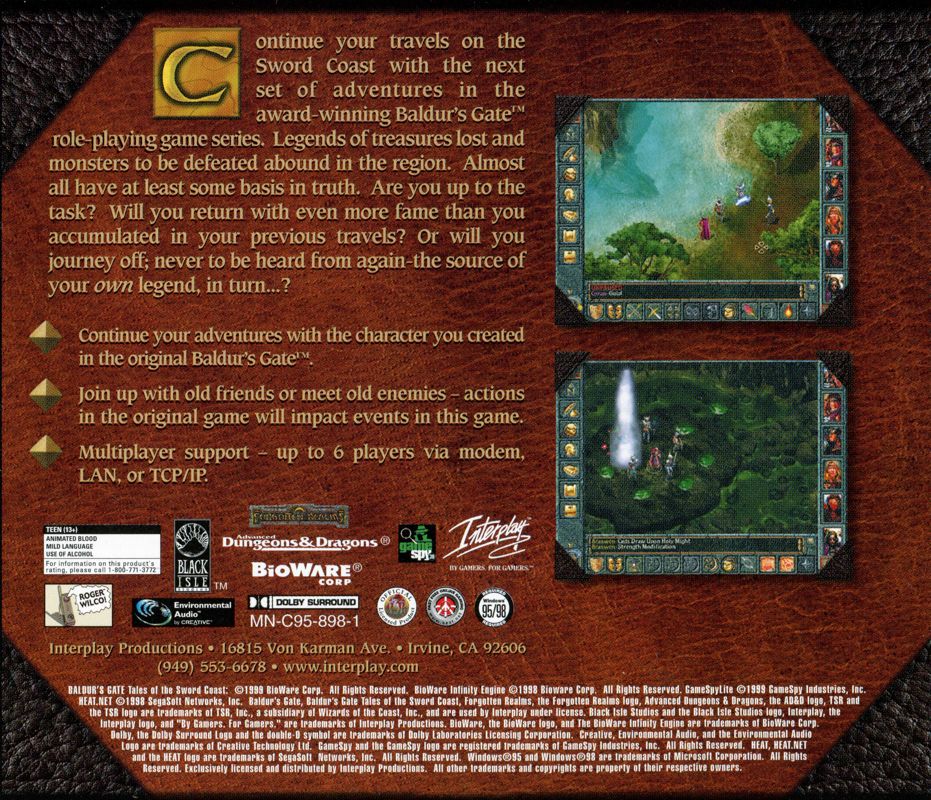 Other for Baldur's Gate: Tales of the Sword Coast (Windows): Jewel Case - back
