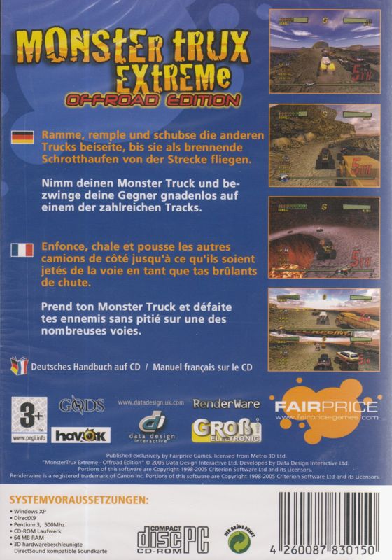 Back Cover for Monster Trux Extreme: Offroad Edition (Windows)