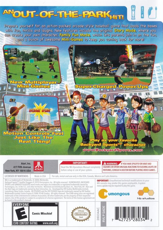 Back Cover for Backyard Sports: Sandlot Sluggers (Wii)