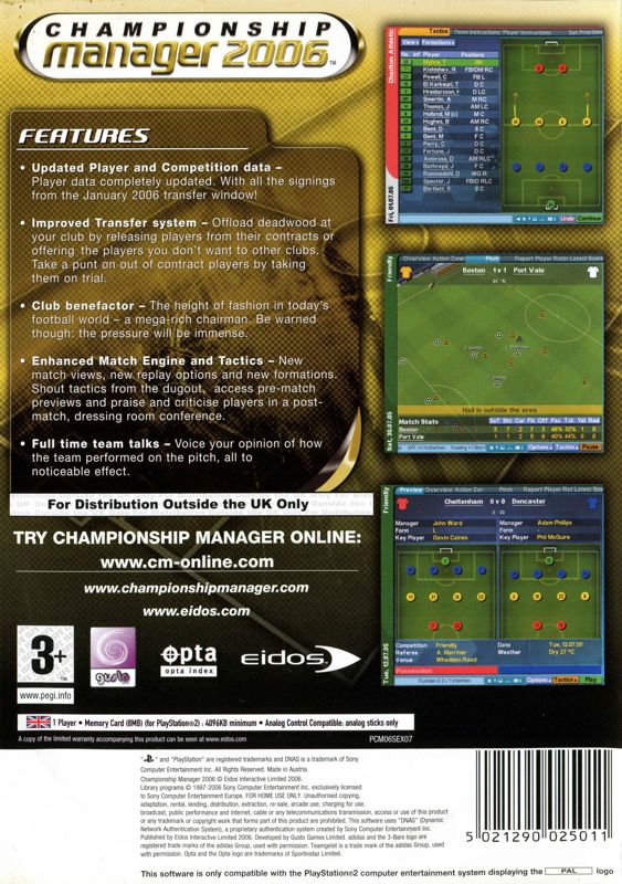 Back Cover for Championship Manager 2006 (PlayStation 2)