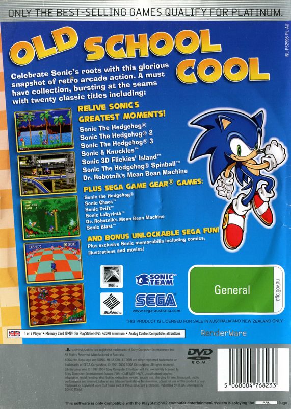Back Cover for Sonic Mega Collection Plus (PlayStation 2) (Platinum release)