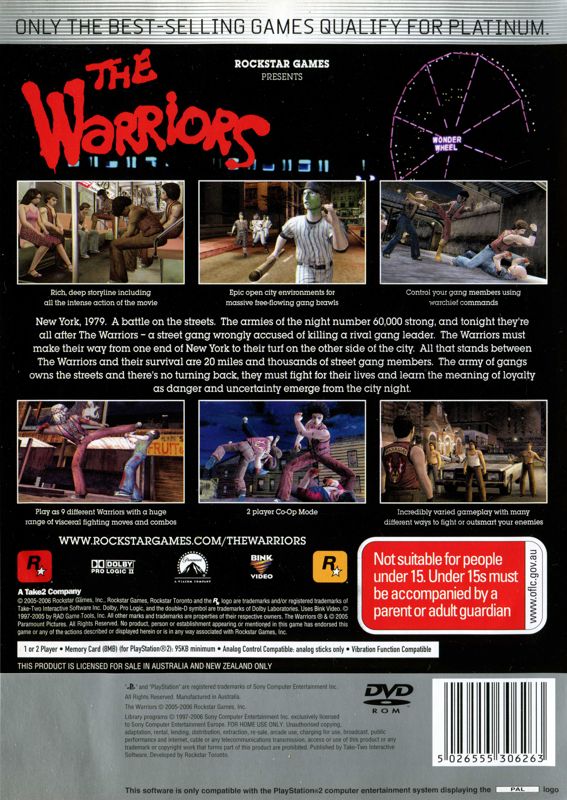 Back Cover for The Warriors (PlayStation 2) (Platinum release)