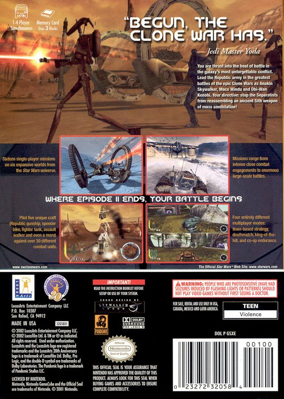 Back Cover for Star Wars: The Clone Wars (GameCube)