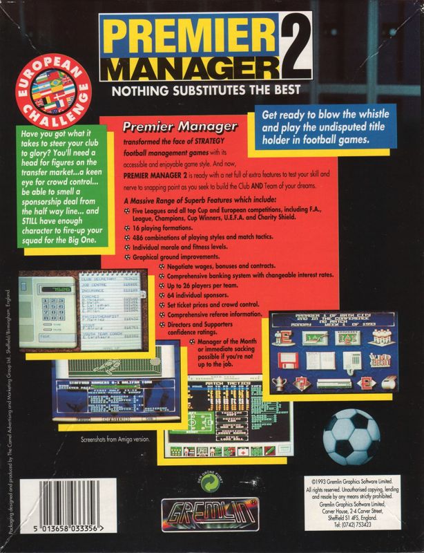 Back Cover for Premier Manager 2 (Amiga)