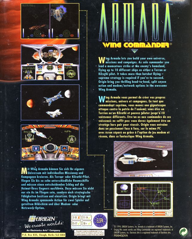 Back Cover for Wing Commander: Armada (DOS) (3,5" disk release)