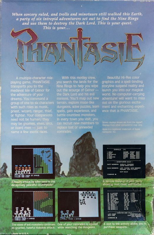 Back Cover for Phantasie (Atari ST)