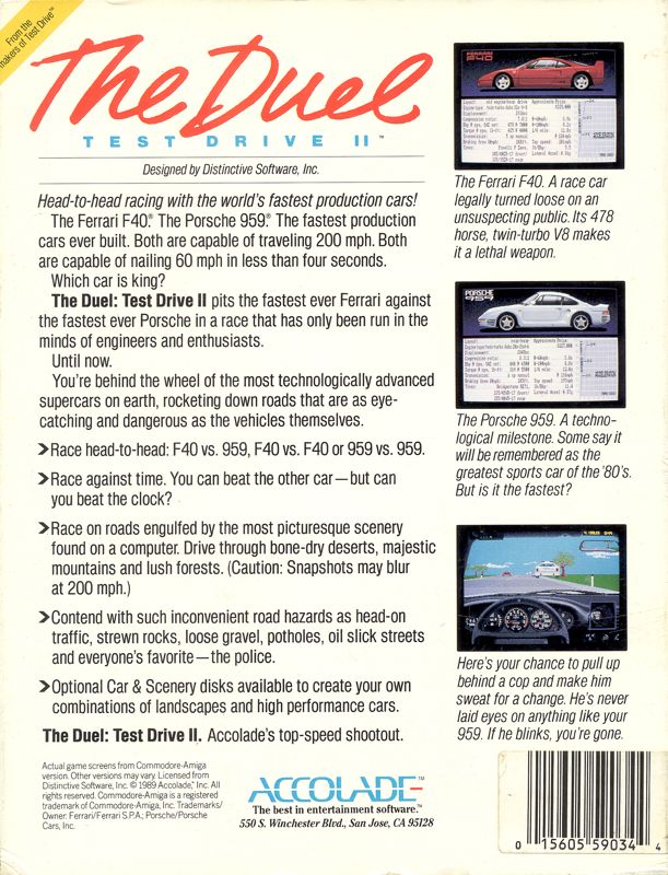 Back Cover for The Duel: Test Drive II (Commodore 64)