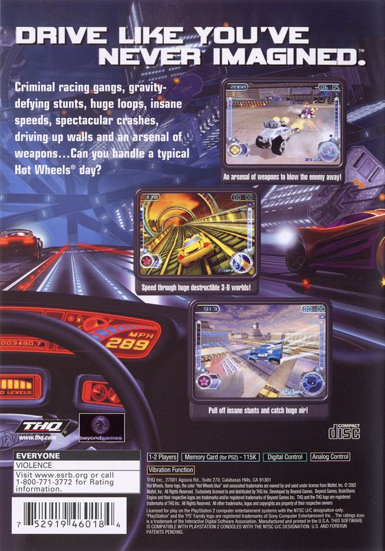 Back Cover for Hot Wheels: Velocity X (PlayStation 2)