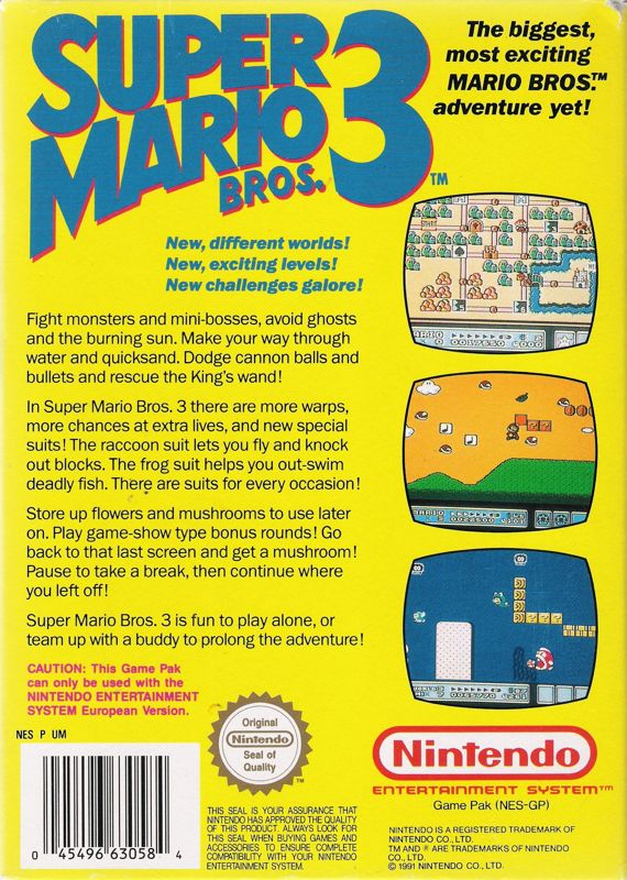 Back Cover for Super Mario Bros. 3 (NES)