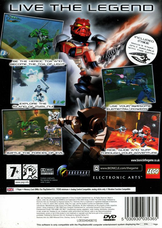 Back Cover for Bionicle (PlayStation 2)