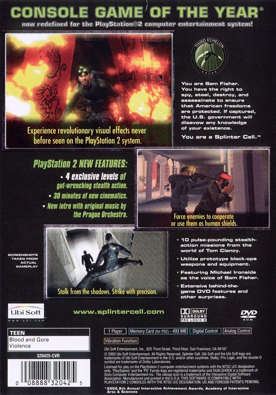 Tom Clancy's Splinter Cell cover or packaging material - MobyGames