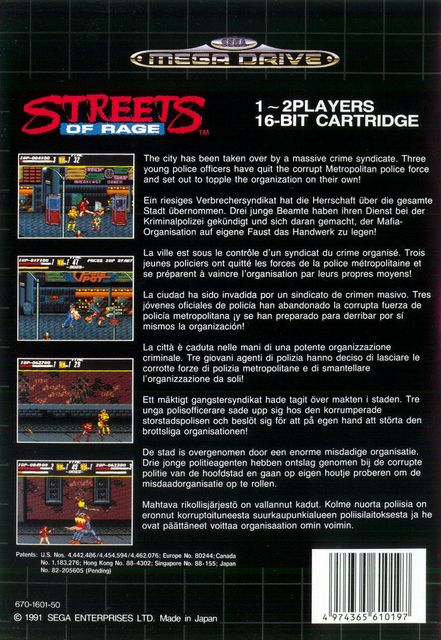 Back Cover for Streets of Rage (Genesis)