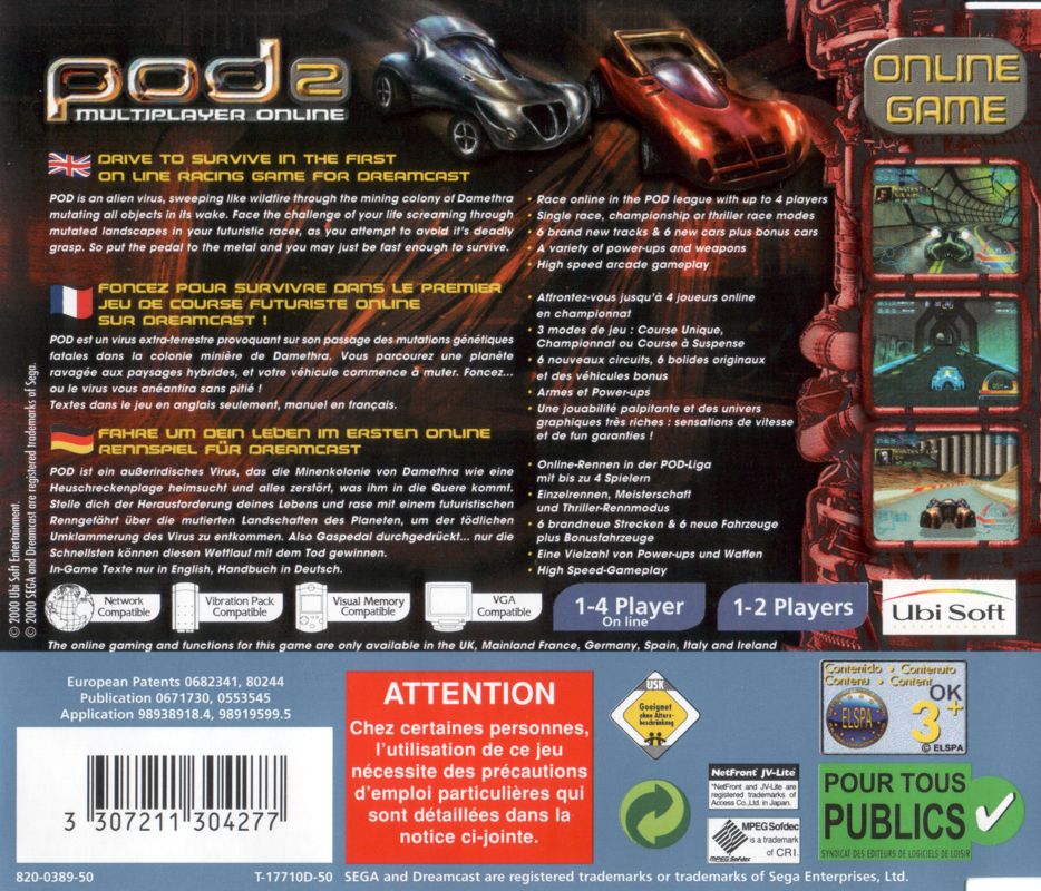 Back Cover for POD SpeedZone (Dreamcast)