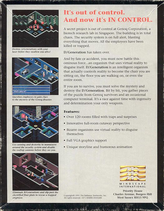 Back Cover for D/Generation (DOS) (Mindscape Classics Release)