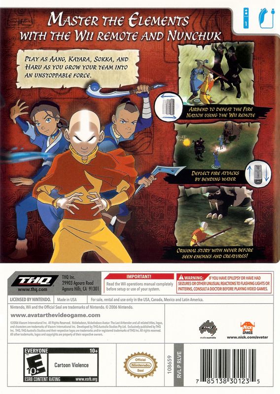 Back Cover for Avatar: The Last Airbender (Wii)