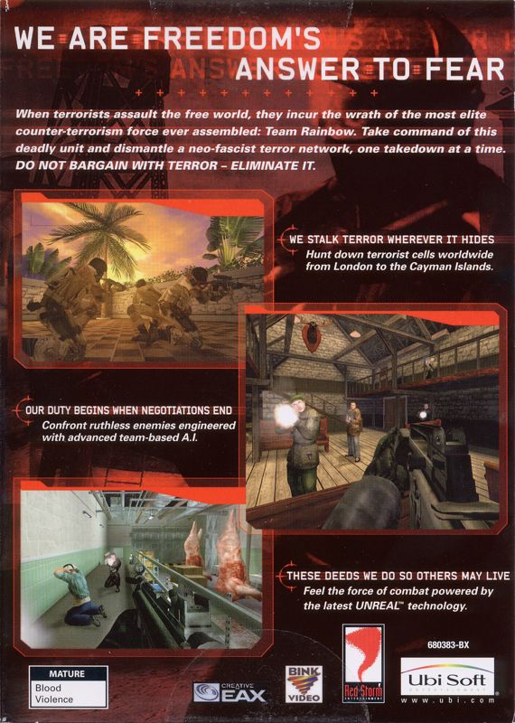Back Cover for Tom Clancy's Rainbow Six 3: Raven Shield (Windows)