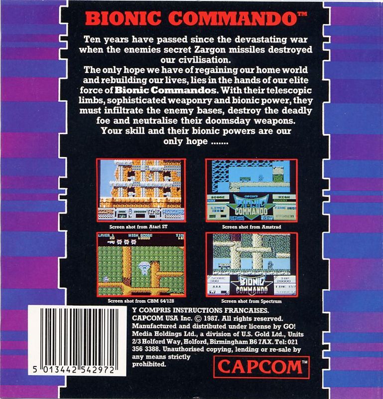 Back Cover for Bionic Commando (Commodore 64)