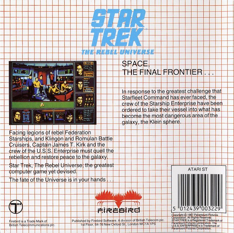 Back Cover for Star Trek: The Rebel Universe (Atari ST)