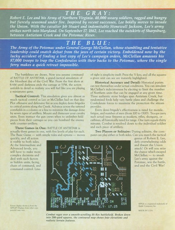 Back Cover for Battle of Antietam (Apple II)