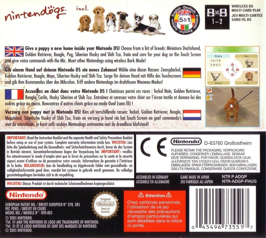 Back Cover for Nintendogs: Dachshund & Friends (Nintendo DS) (Dachshund & Friends Version)