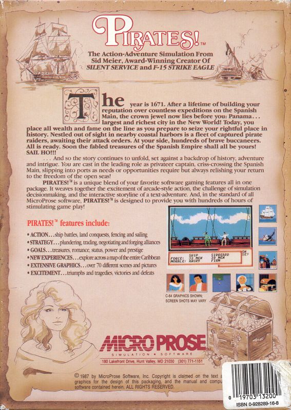 Back Cover for Sid Meier's Pirates! (Commodore 64)
