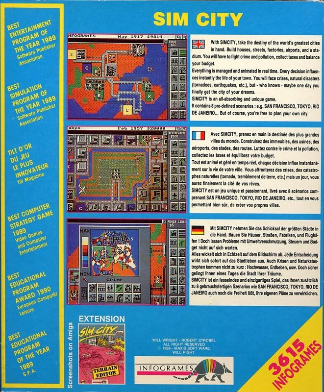 Back Cover for SimCity (Commodore 64)