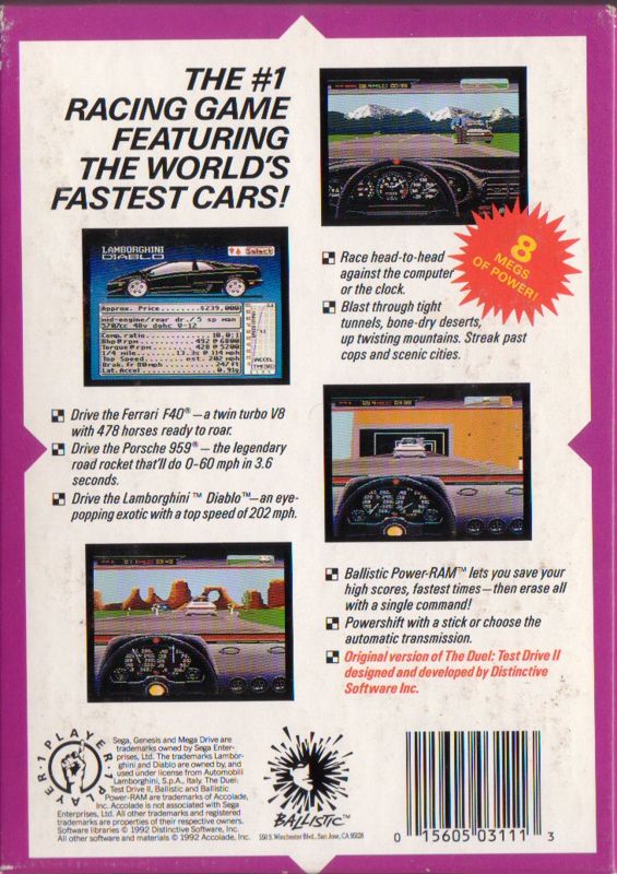 Back Cover for The Duel: Test Drive II (Genesis)