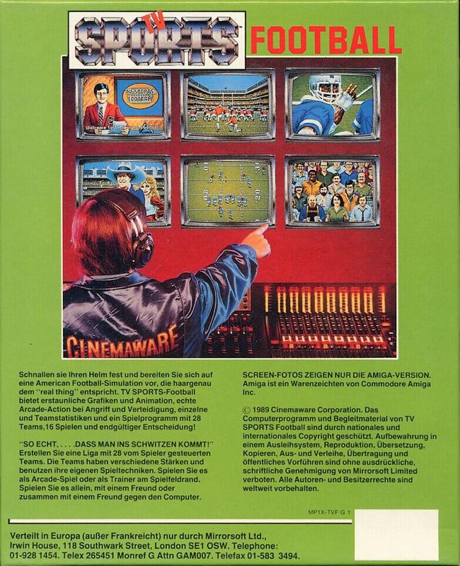 Back Cover for TV Sports: Football (Commodore 64)