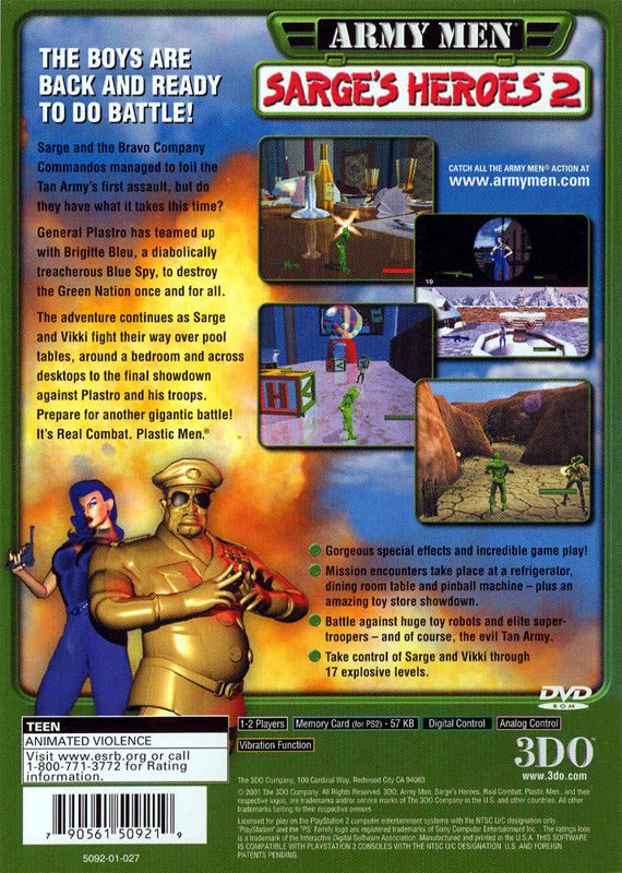 Back Cover for Army Men: Sarge's Heroes 2 (PlayStation 2)