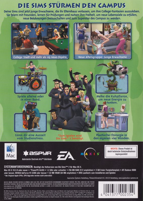 Back Cover for The Sims 2: University (Macintosh)