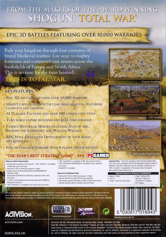 Medieval: Total War cover or packaging material - MobyGames