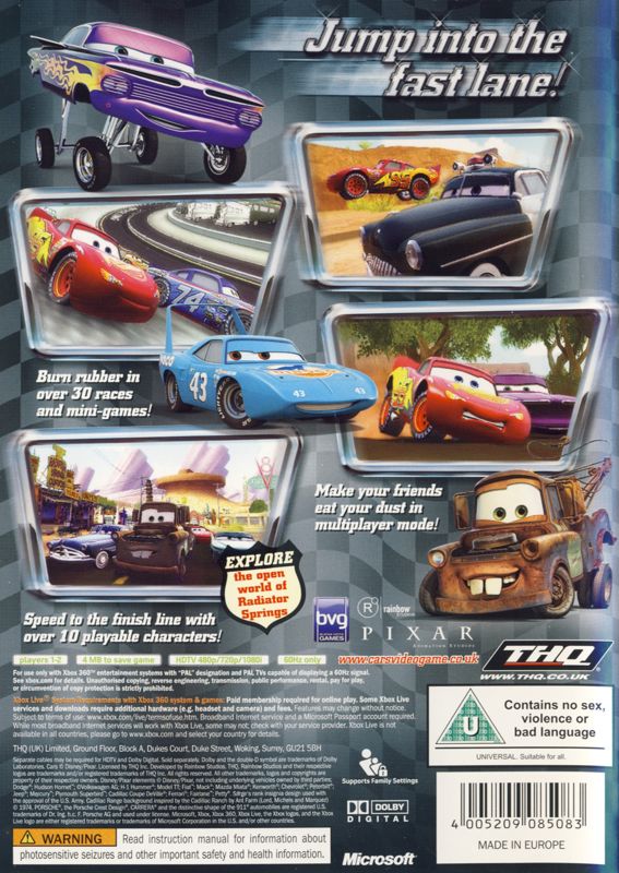 Back Cover for Disney•Pixar Cars (Xbox 360)