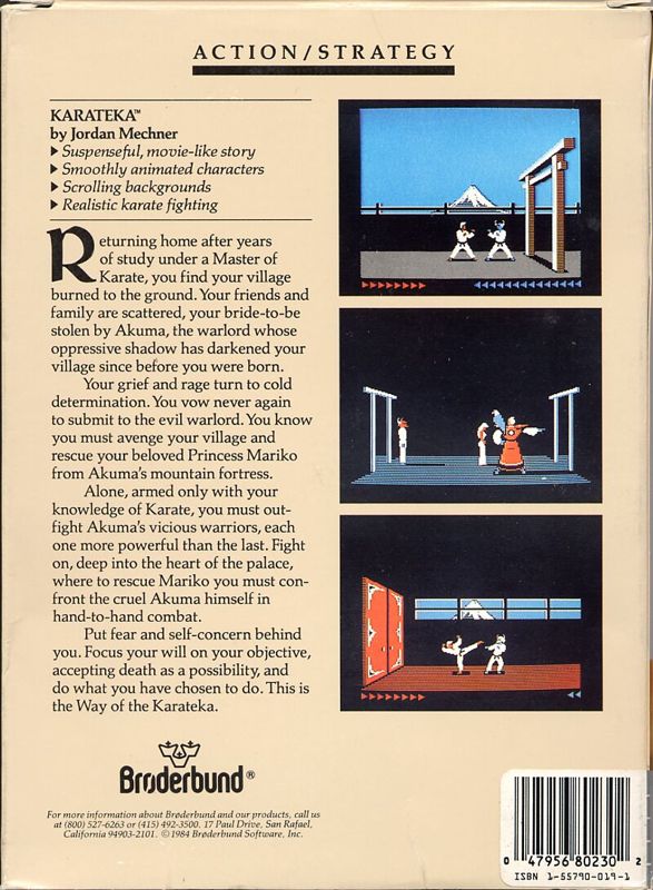 Back Cover for Karateka (Atari 8-bit and Commodore 64)
