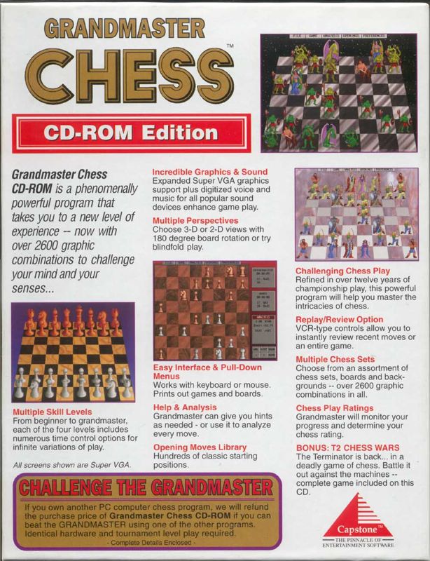 Back Cover for Grandmaster Chess (CD-ROM Edition) (DOS)